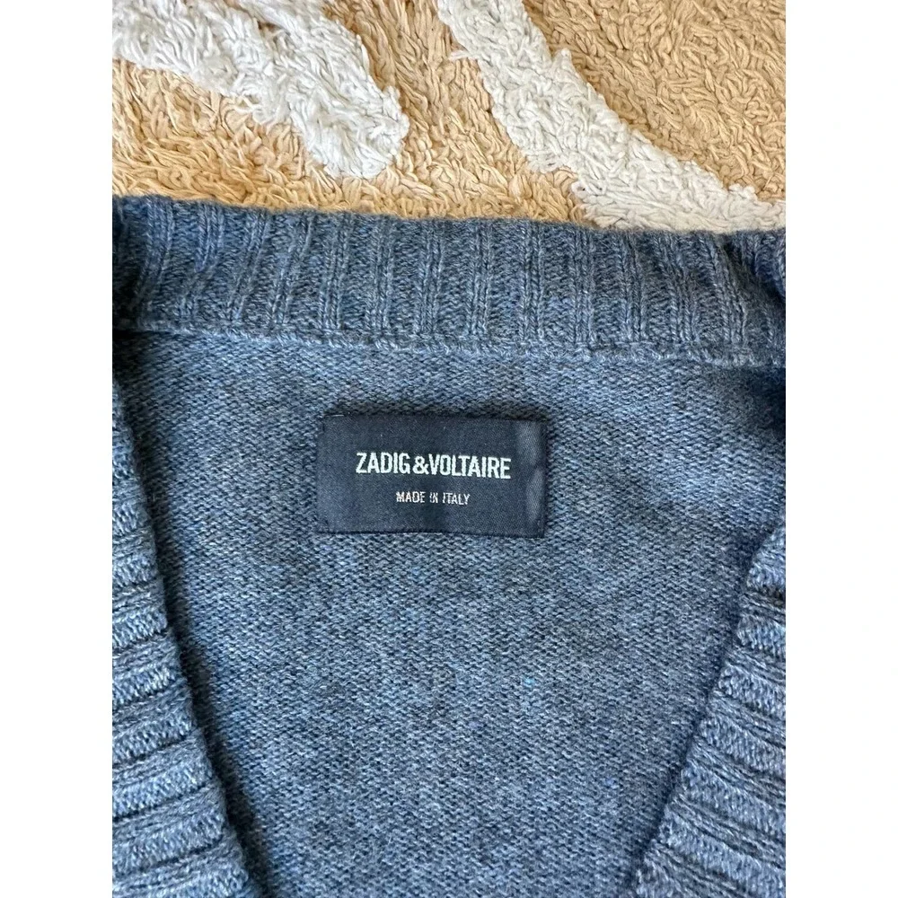 Zadig & Voltaire Sourca Cashmere V-Neck sweater NWT S Denim color - Picture 10 of 13